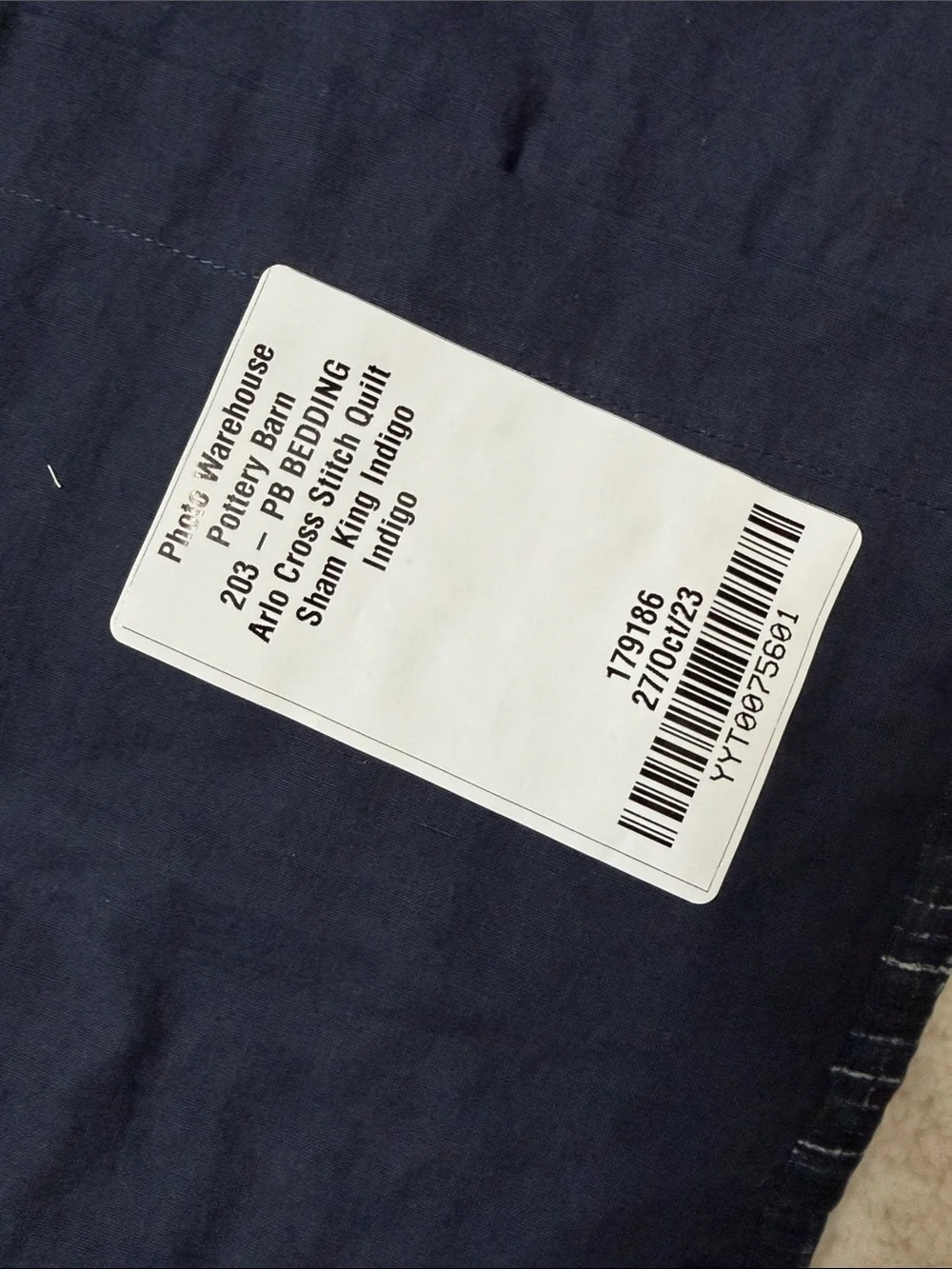 Pottery Barn Arlo Cross Stitch Quilted KING Pillow Sham Cover Indigo Blue
